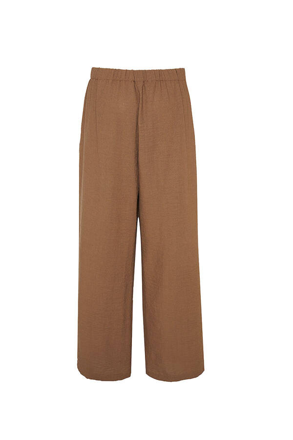 Loose Fit Basic Trousers-Brown - 3