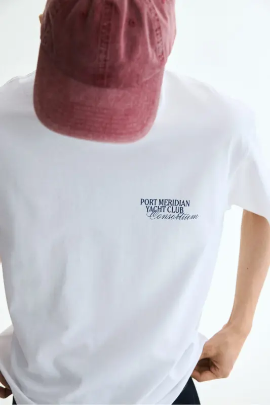 Loose Fit Baskılı Tişört - Beyaz/Port Meridian Yacht Club - 3