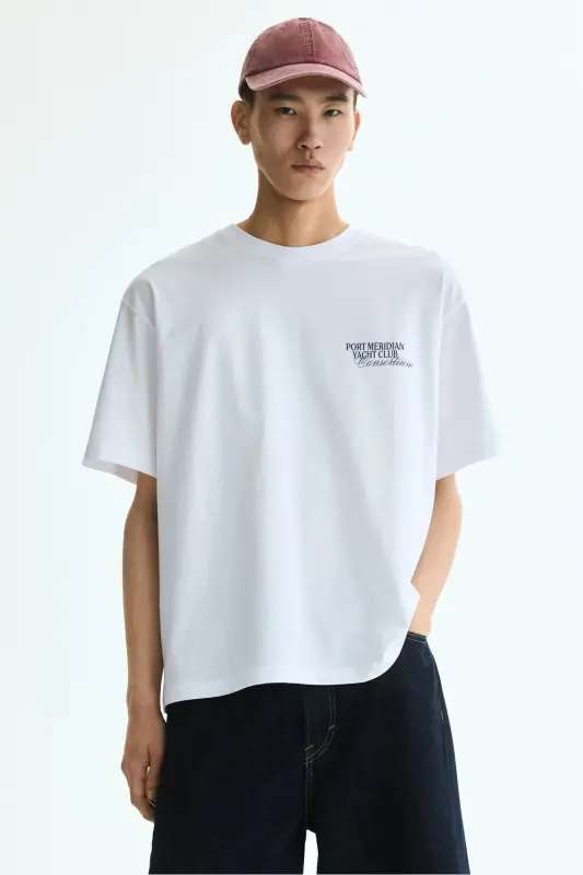 Loose Fit Baskılı Tişört - Beyaz/Port Meridian Yacht Club - 4