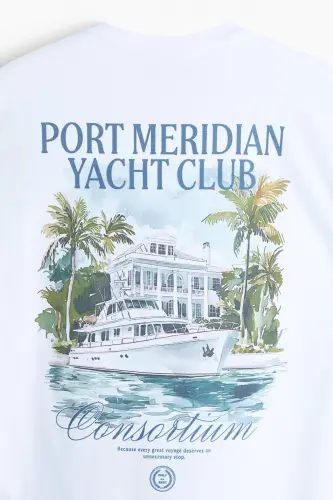 Loose Fit Baskılı Tişört - Beyaz/Port Meridian Yacht Club - 6