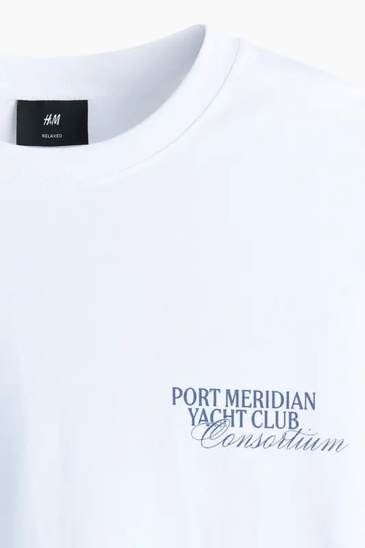 Loose Fit Baskılı Tişört - Beyaz/Port Meridian Yacht Club - 7