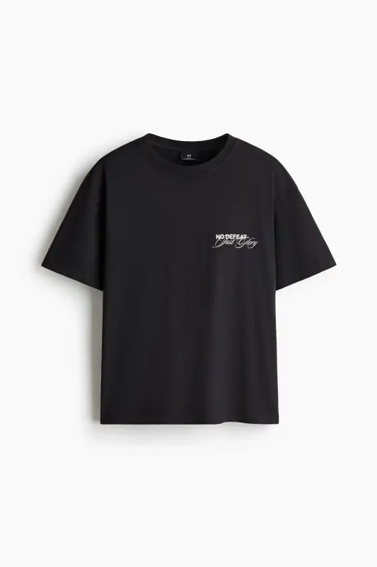 Loose Fit Baskılı Tişört-Koyu gri/No Defeat - H&M