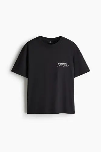 Loose Fit Baskılı Tişört-Koyu gri/No Defeat - 1