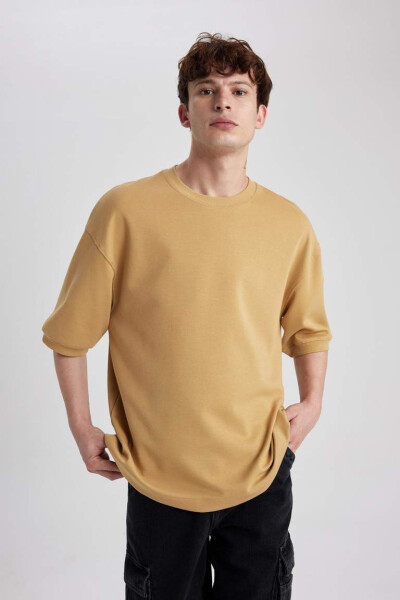 Loose Fit Crew Neck Short Sleeve Heavy Fabric T-Shirt Yellow - 6