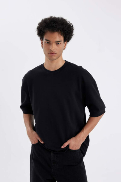 Loose Fit Crew Neck Short Sleeve Heavyweight T-Shirt Black - 3