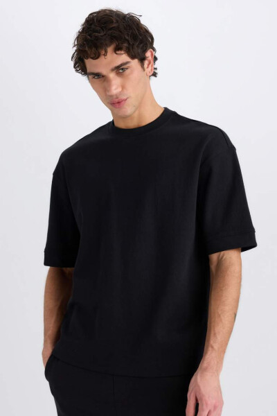 Loose Fit Crew Neck Short Sleeve Heavyweight T-Shirt Black - 1