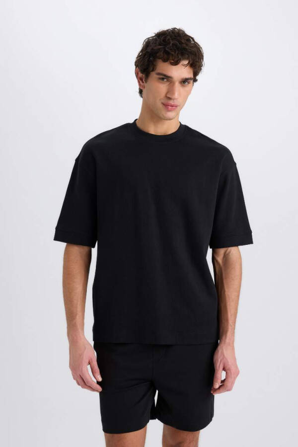 Loose Fit Crew Neck Short Sleeve Heavyweight T-Shirt Black - 3