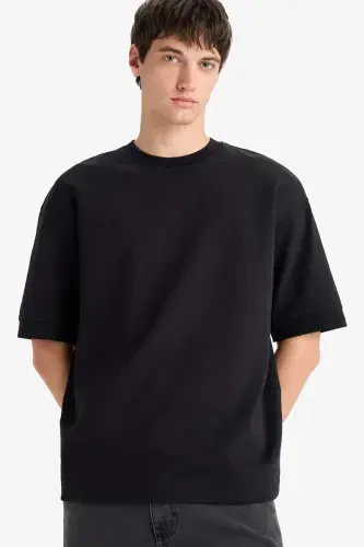 Loose Fit Crew Neck Short Sleeve Heavyweight T-Shirt Black - 1
