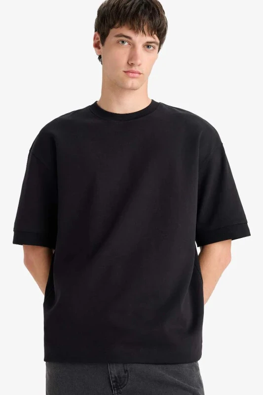Loose Fit Crew Neck Short Sleeve Heavyweight T-Shirt Black - 1