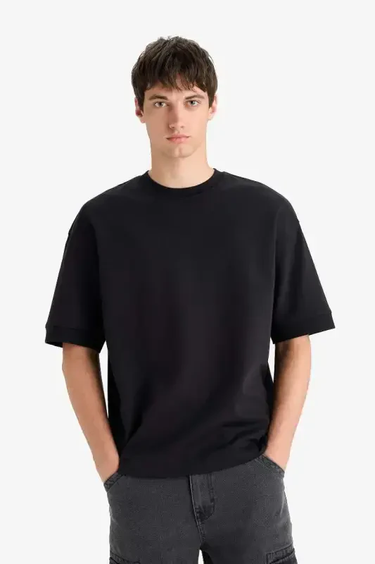 Loose Fit Crew Neck Short Sleeve Heavyweight T-Shirt Black - 4