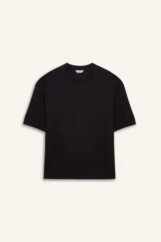 Loose Fit Crew Neck Short Sleeve Heavyweight T-Shirt Black - 7