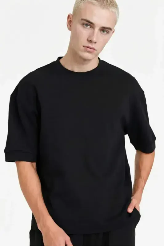 Loose Fit Crew Neck Short Sleeve Heavyweight T-Shirt Black - 3