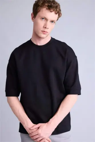 Loose Fit Crew Neck Short Sleeve Heavyweight T-Shirt Black - 10