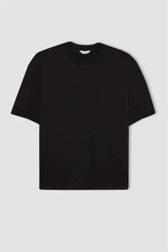 Loose Fit Crew Neck Short Sleeve Heavyweight T-Shirt Black - 15