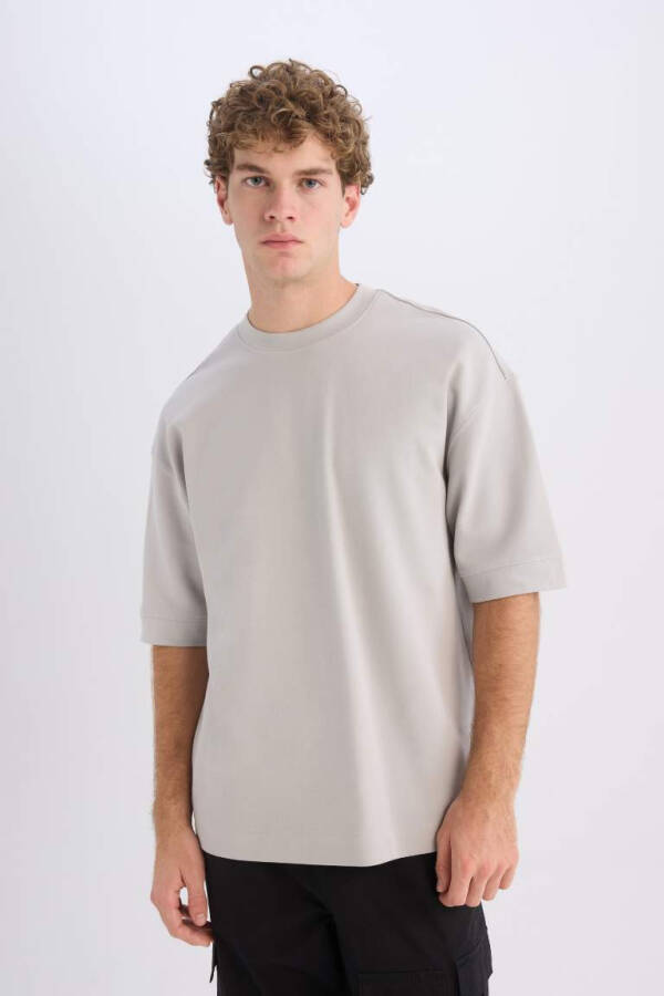 Loose Fit Crew Neck Short Sleeve Heavyweight T-Shirt Light Grey - 1