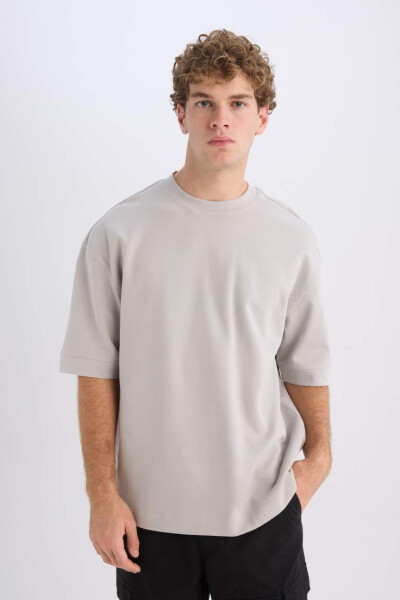 Loose Fit Crew Neck Short Sleeve Heavyweight T-Shirt Light Grey - 3