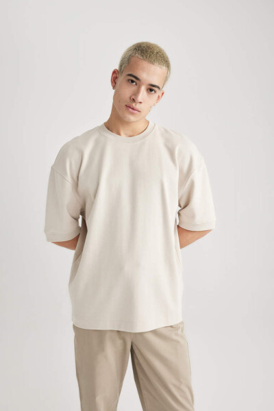 Loose Fit Crew Neck Short Sleeve Heavyweight T-Shirt Sand - 7