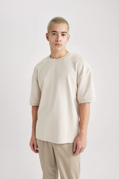 Loose Fit Crew Neck Short Sleeve Heavyweight T-Shirt Sand - 9