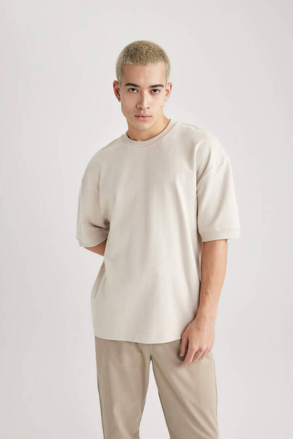 Loose Fit Crew Neck Short Sleeve Heavyweight T-Shirt Sand - 10