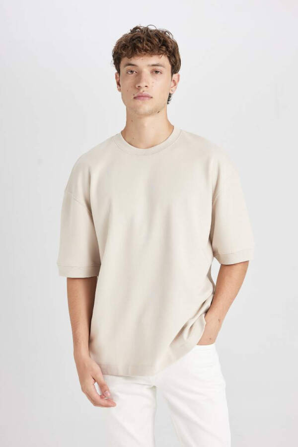 Loose Fit Crew Neck Short Sleeve Heavyweight T-Shirt Sand - 1