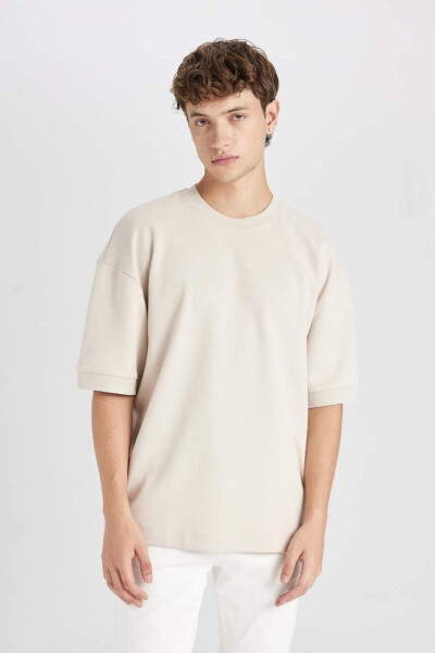 Loose Fit Crew Neck Short Sleeve Heavyweight T-Shirt Sand - 3