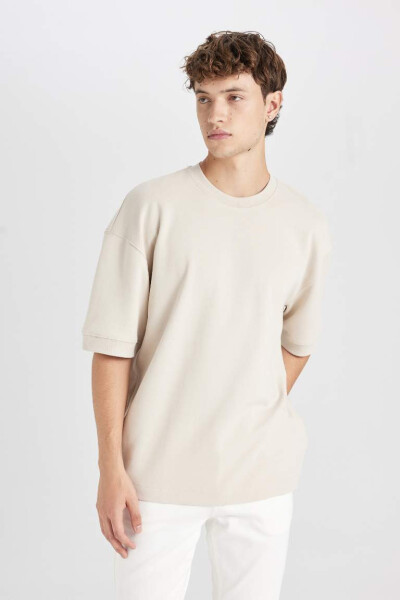 Loose Fit Crew Neck Short Sleeve Heavyweight T-Shirt Sand - 4