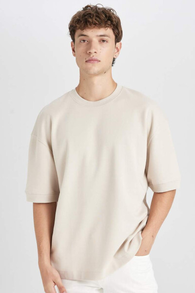 Loose Fit Crew Neck Short Sleeve Heavyweight T-Shirt Sand - 6