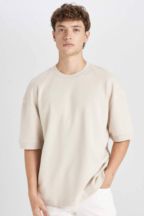 Loose Fit Crew Neck Short Sleeve Heavyweight T-Shirt Sand - 6