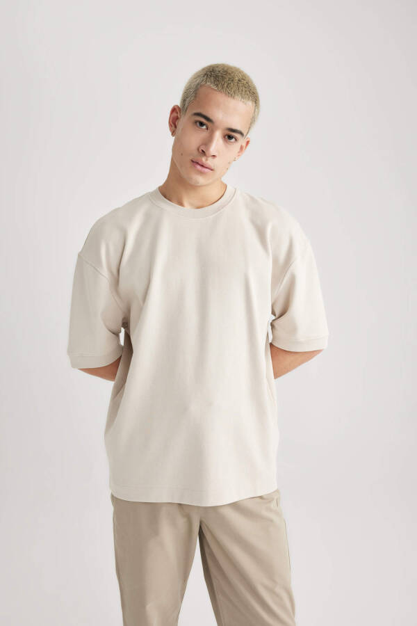 Loose Fit Crew Neck Short Sleeve Heavyweight T-Shirt Sand - 13