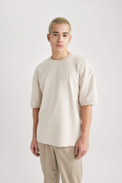 Loose Fit Crew Neck Short Sleeve Heavyweight T-Shirt Sand - 15