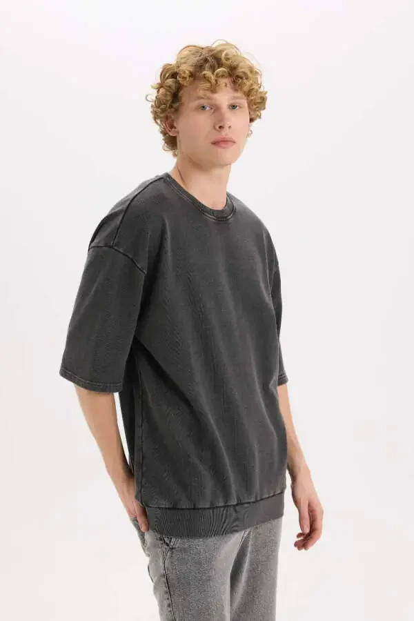 Loose Fit Crew Neck Washed Out Short Sleeve T-Shirt Anthracite - 1