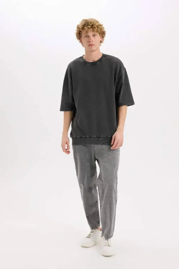 Loose Fit Crew Neck Washed Out Short Sleeve T-Shirt Anthracite - 2