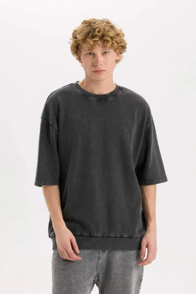 Loose Fit Crew Neck Washed Out Short Sleeve T-Shirt Anthracite - 3