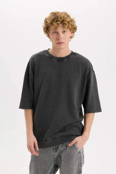 Loose Fit Crew Neck Washed Out Short Sleeve T-Shirt Anthracite - 4