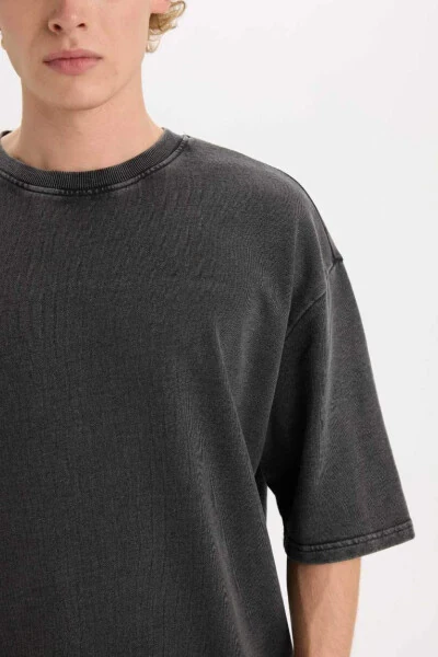 Loose Fit Crew Neck Washed Out Short Sleeve T-Shirt Anthracite - 5