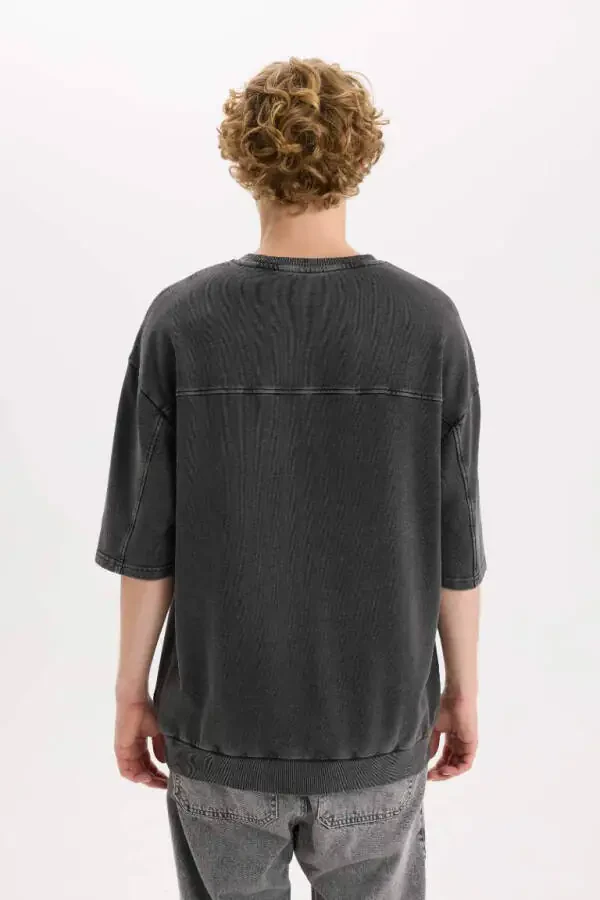 Loose Fit Crew Neck Washed Out Short Sleeve T-Shirt Anthracite - 6