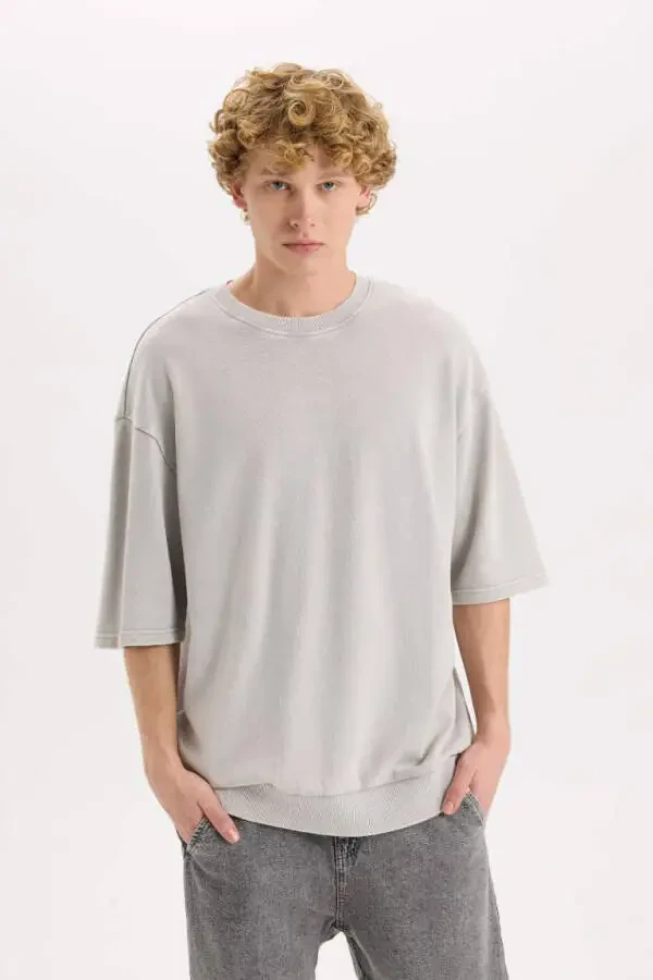 Loose Fit Crew Neck Washed Out Short Sleeve T-Shirt Grey - 1