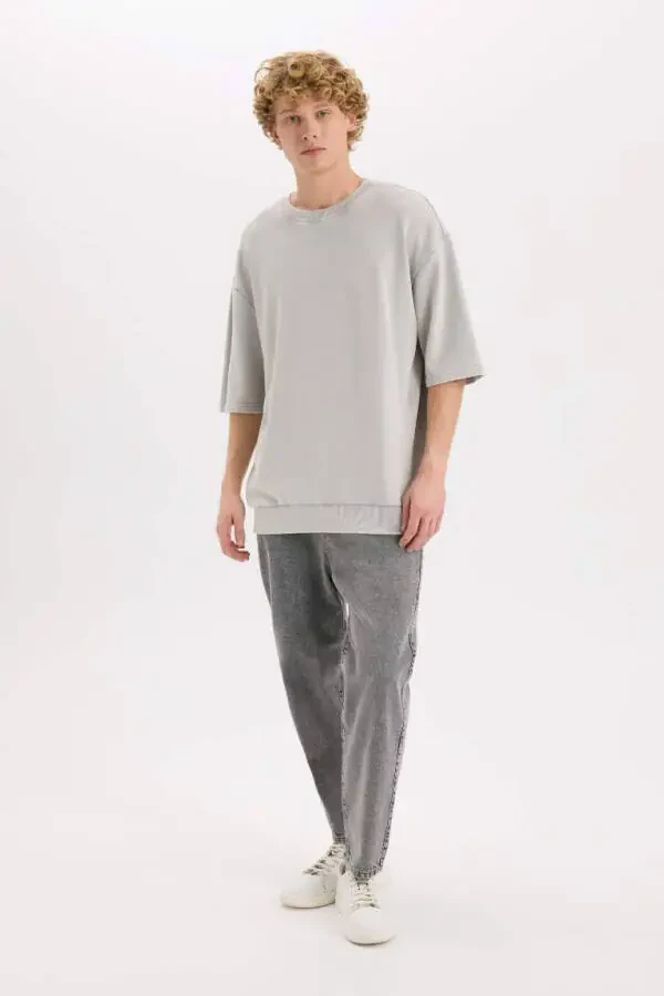 Loose Fit Crew Neck Washed Out Short Sleeve T-Shirt Grey - 2