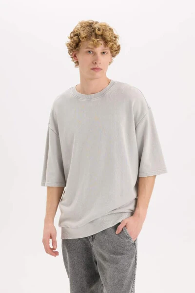 Loose Fit Crew Neck Washed Out Short Sleeve T-Shirt Grey - 3