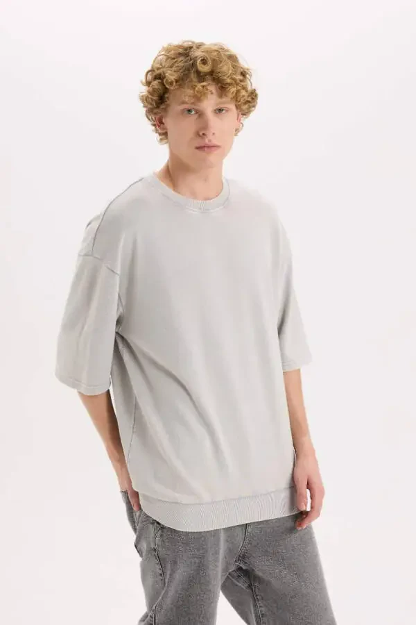 Loose Fit Crew Neck Washed Out Short Sleeve T-Shirt Grey - 4