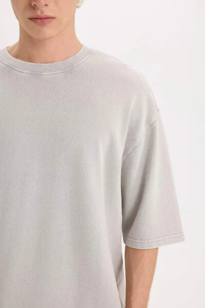 Loose Fit Crew Neck Washed Out Short Sleeve T-Shirt Grey - 5