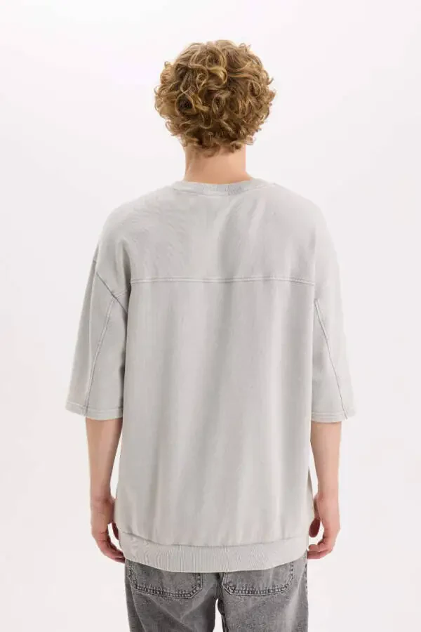 Loose Fit Crew Neck Washed Out Short Sleeve T-Shirt Grey - 6