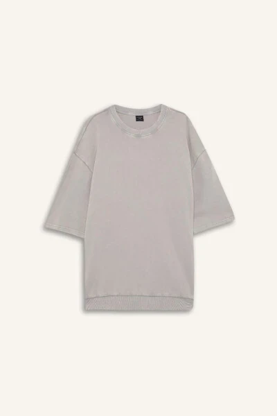 Loose Fit Crew Neck Washed Out Short Sleeve T-Shirt Grey - 7