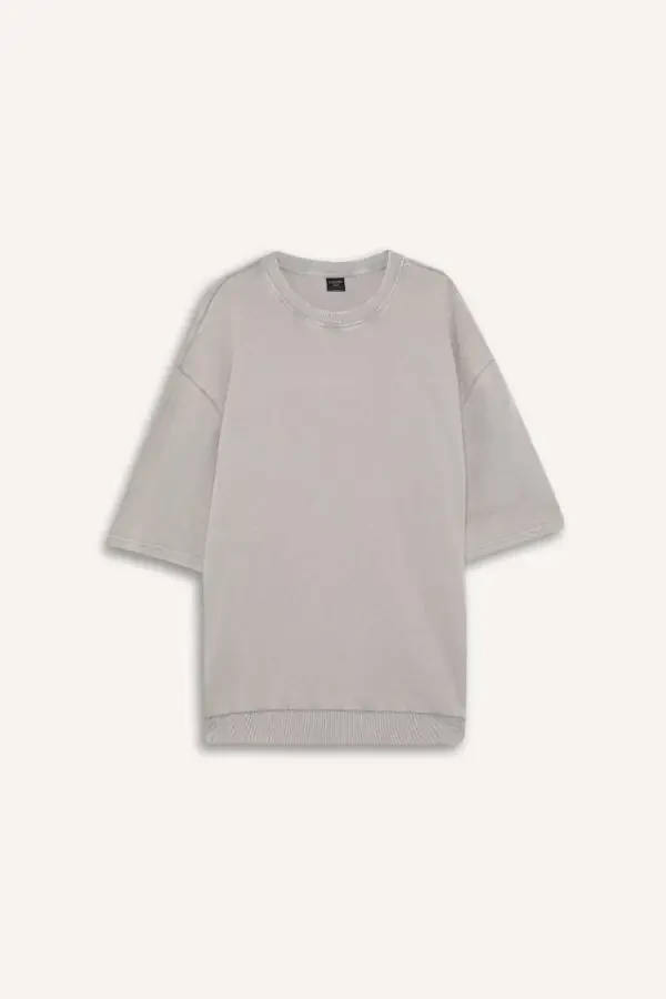 Loose Fit Crew Neck Washed Out Short Sleeve T-Shirt Grey - 7