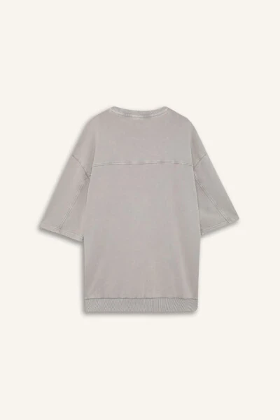 Loose Fit Crew Neck Washed Out Short Sleeve T-Shirt Grey - 9
