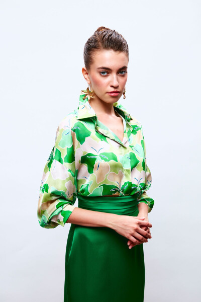 Loose Fit Floral Shirt - GREEN-OLIVE GREEN - 5