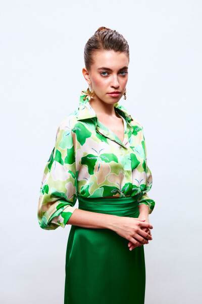 Loose Fit Floral Shirt - GREEN-OLIVE GREEN - 12