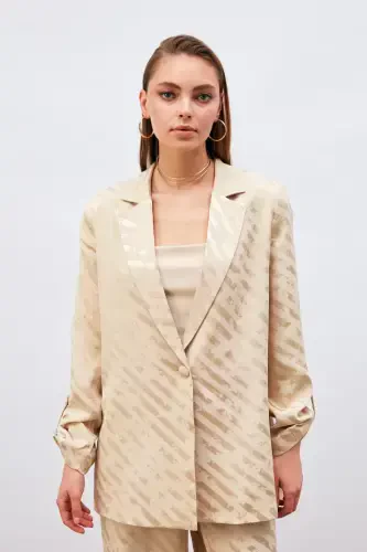 Loose Fit Jacket with Detailed Sleeves - Beige - SATEEN (1)