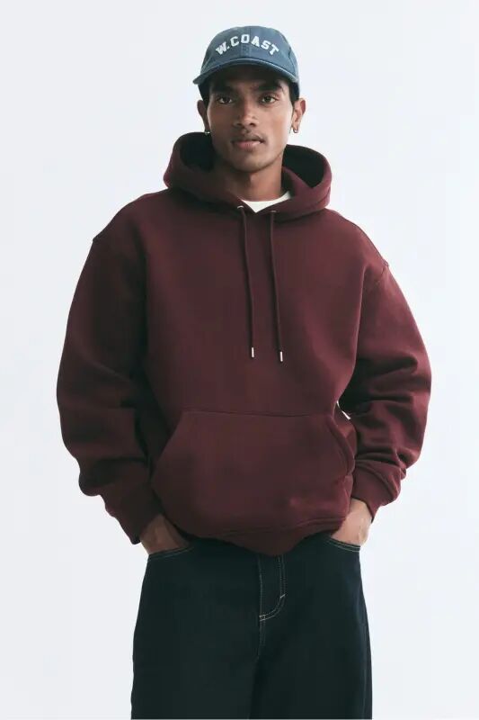 Loose Fit Kapüşonlu Üst - Bordo - H&M