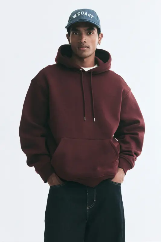 Loose Fit Kapüşonlu Üst - Bordo - 1